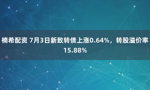 楠希配资 7月3日新致转债上涨0.64%，转股溢价率15.88%